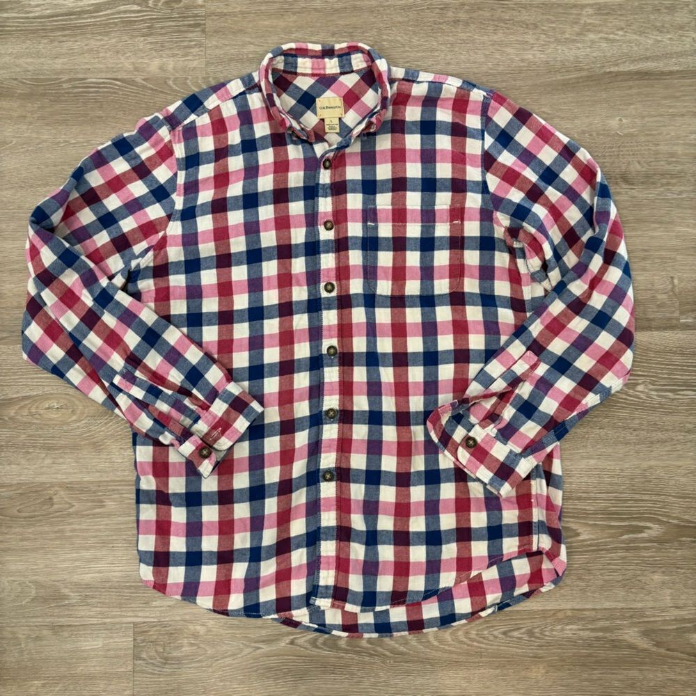 G.H.Bass and Co Regular Fit Men Blue Pink White Flanel Cotton Shirt sz L
